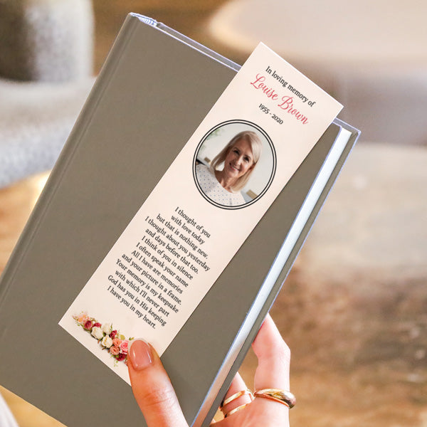 Funeral Bookmark - Traditional Roses Photo