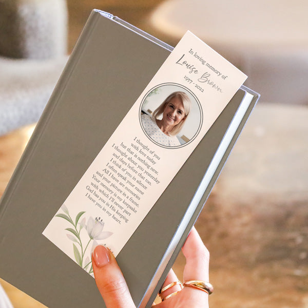 Foil Funeral Bookmark - White Lilies Photo