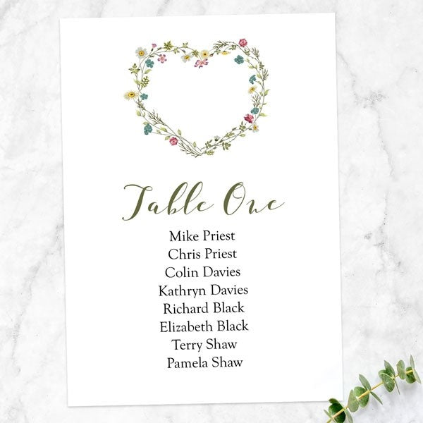 Botanical Heart - Table Plan Cards