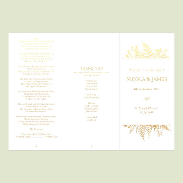 Botanical Leaves & Berries Foil Order Of Service Concertina