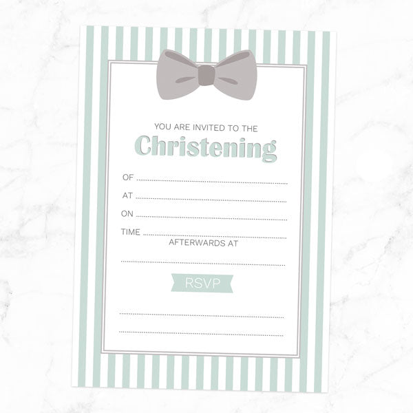 Christening Invitations - Bow Tie Stripes - Pack of 10