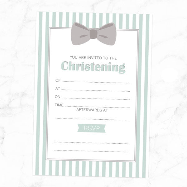Christening Invitations - Bow Tie Stripes - Pack of 10