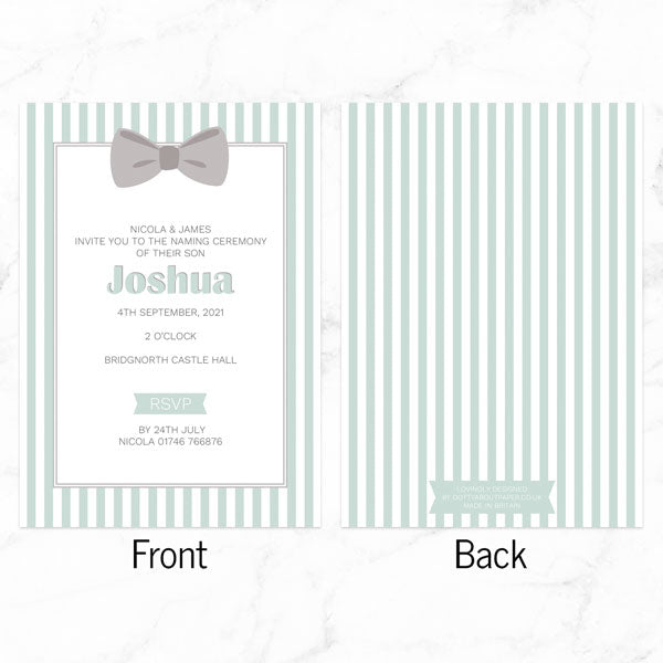 Naming Ceremony Invitations - Bow Tie Stripes - Pack of 10