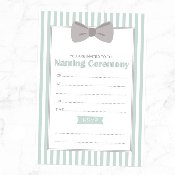 Naming Ceremony Invitations - Bow Tie Stripes - Pack of 10