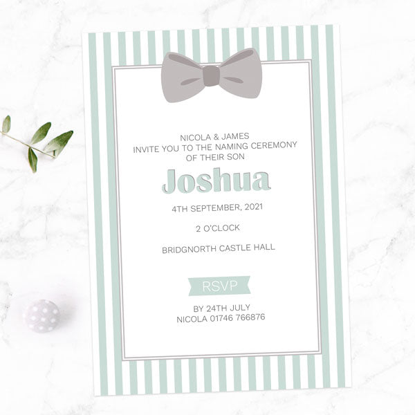 Naming Ceremony Invitations - Bow Tie Stripes - Pack of 10