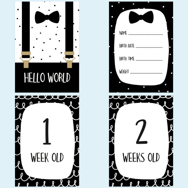 Baby Milestone Cards Ages - Pack of 17 - Boys Monochrome