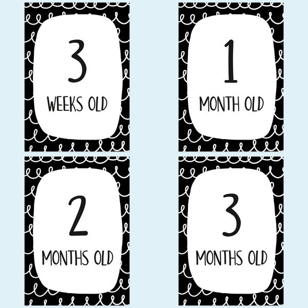 Baby Milestone Cards Ages - Pack of 17 - Boys Monochrome