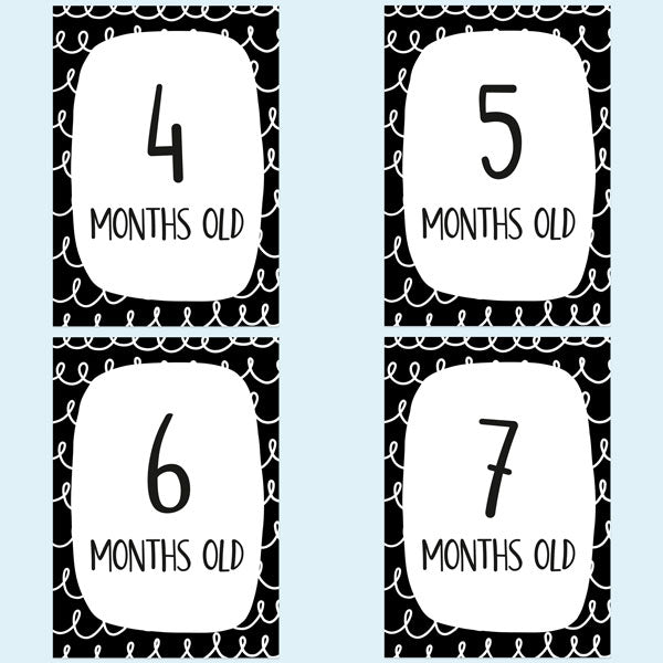 Baby Milestone Cards Ages - Pack of 17 - Boys Monochrome