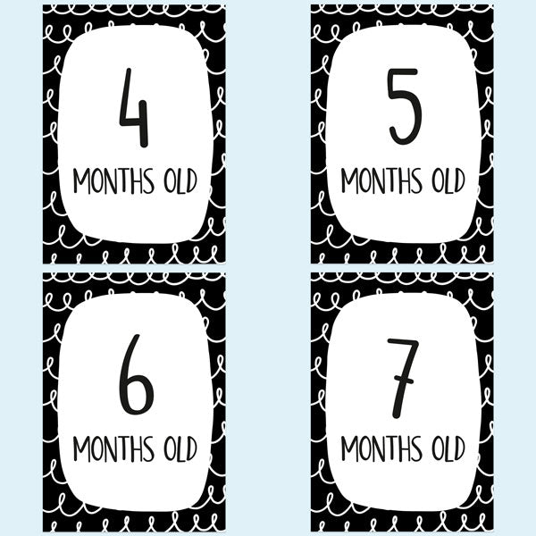 Baby Milestone Cards Ages - Pack of 17 - Boys Monochrome