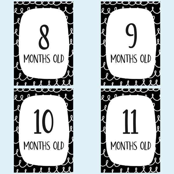 Baby Milestone Cards Ages - Pack of 17 - Boys Monochrome