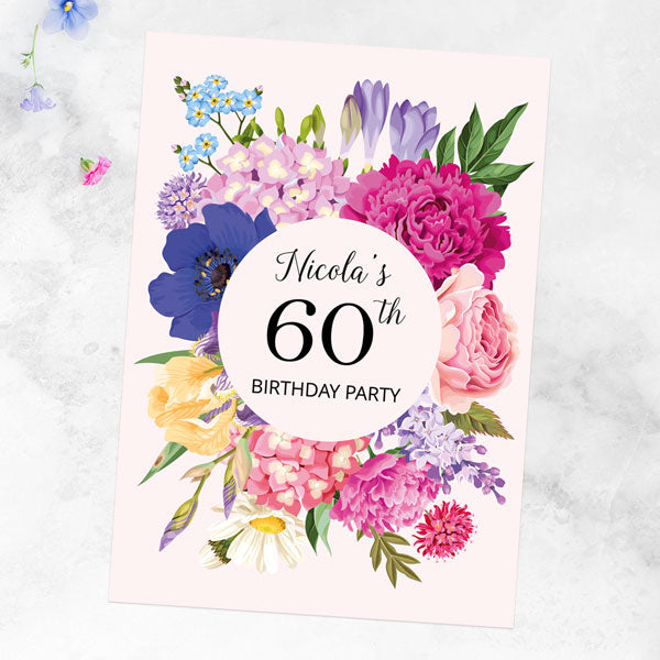 60th Birthday Invitations - Bright Summer Flowers - Pack of 10