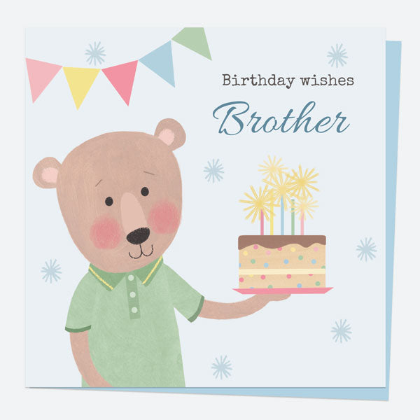 Brother Birthday Card - Dotty Bear - Cake - Birthday Wishes Brother