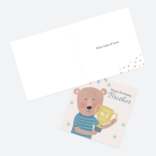 Brother Birthday Card - Dotty Bear Trophy - No.1 Brother