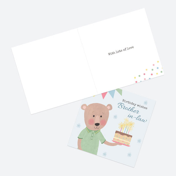 Brother-In-Law Birthday Card - Dotty Bear - Cake - Birthday Wishes Brother-In-Law