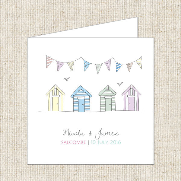 Pastel Bunting & Beach Huts Evening Invitation