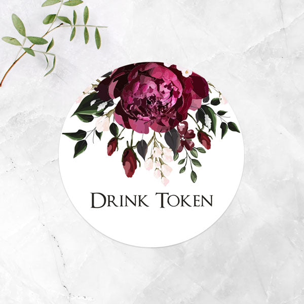 Burgundy Peony Bouquet - Drink Tokens - Pack of 30