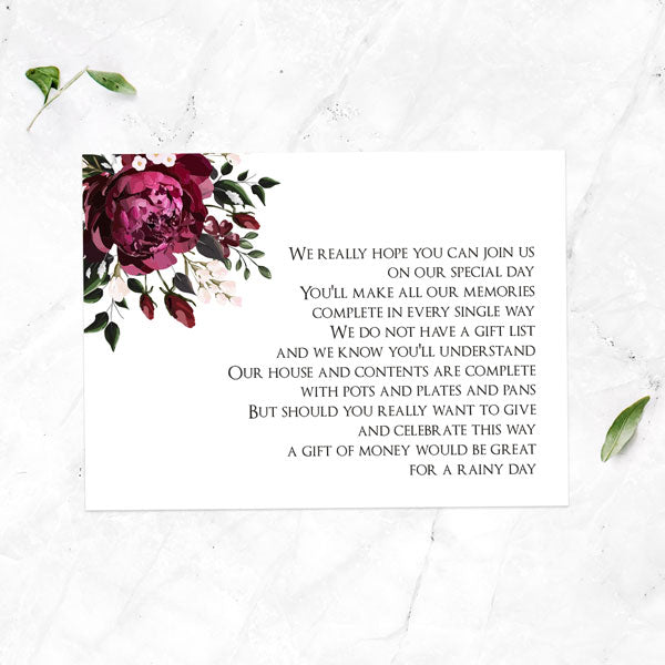 Burgundy Peony Bouquet - Gift Poem Cards