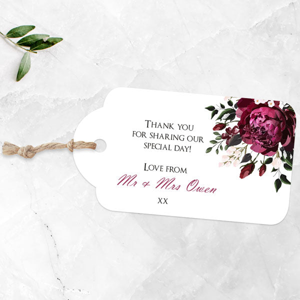 Burgundy Peony Bouquet - Favour Tags