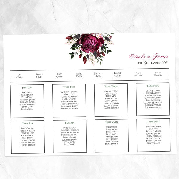 Burgundy Peony Bouquet - Table Plan