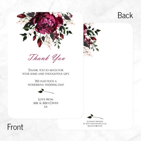 Burgundy Peony Bouquet - Wedding Thank You Cards