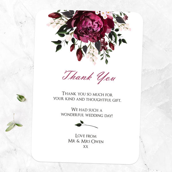 Burgundy Peony Bouquet - Wedding Thank You Cards