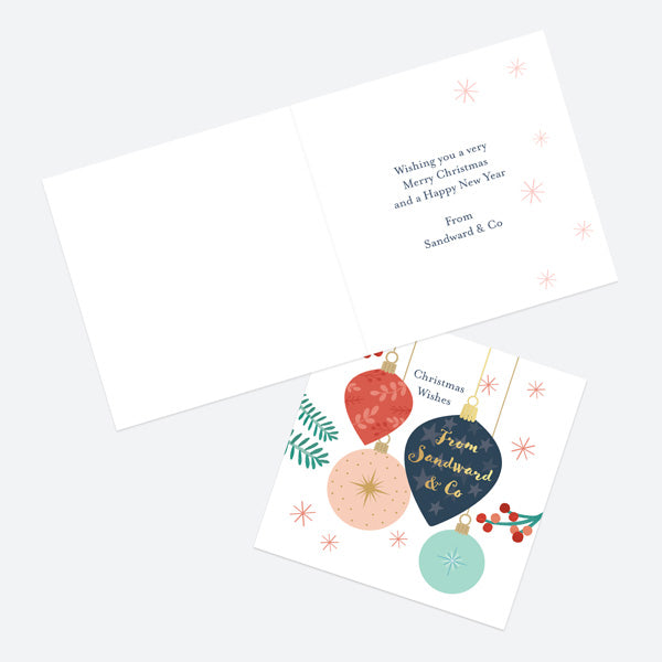 Foil Business Christmas Cards - Baubles & Berries - Christmas Wishes