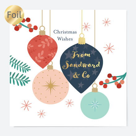Foil Business Christmas Cards - Baubles & Berries - Christmas Wishes