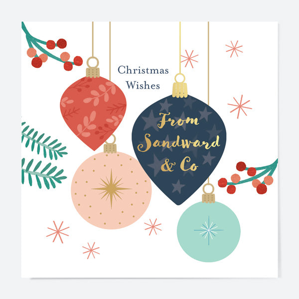 Foil Business Christmas Cards - Baubles & Berries - Christmas Wishes