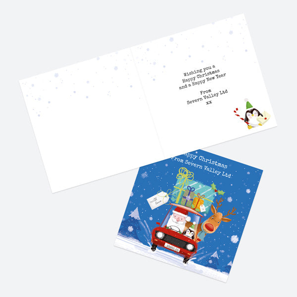 Business Christmas Cards - Santa & Rudolph Fun - Car