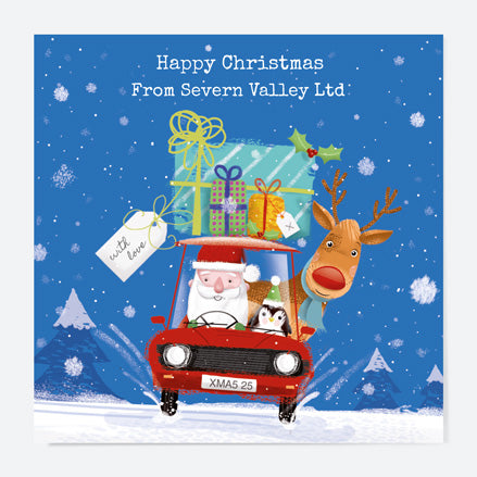 Business Christmas Cards - Santa & Rudolph Fun - Car