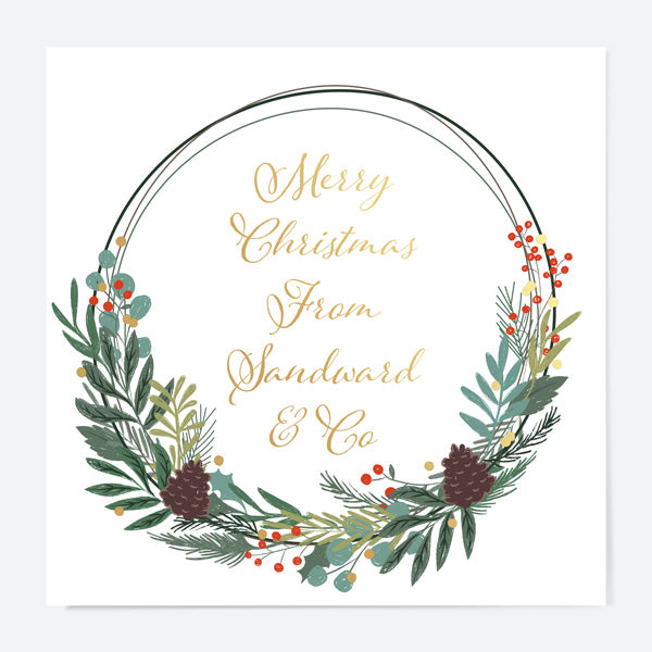 Foil Business Christmas Cards - Festive Foliage - Wreath