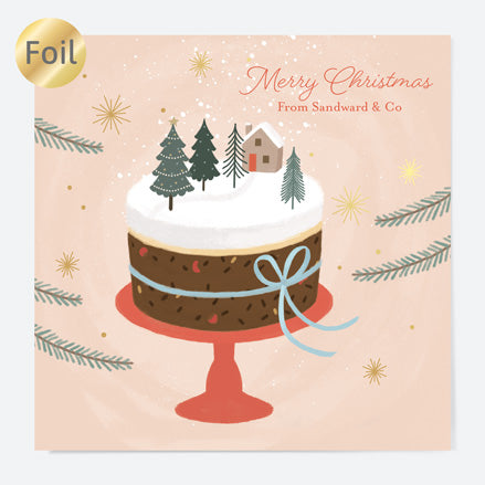 Foil Business Christmas Cards - Festive Sentiments - Decorated Cake