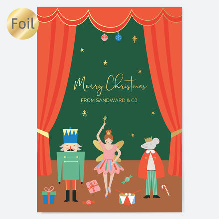 Foil Business Christmas Cards - Nutcracker Ballet - Stage Scene