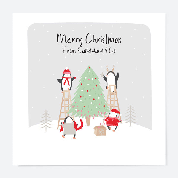 Business Christmas Cards - Penguin Friends - Christmas Tree