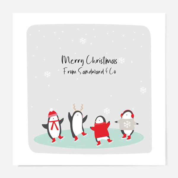 Business Christmas Cards - Penguin Friends - Ice Skating