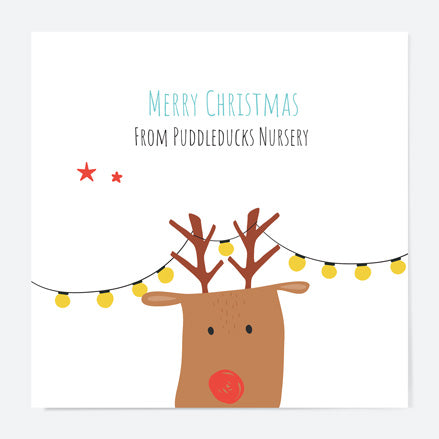 Business Christmas Cards - Red Nose Reindeer - Lights