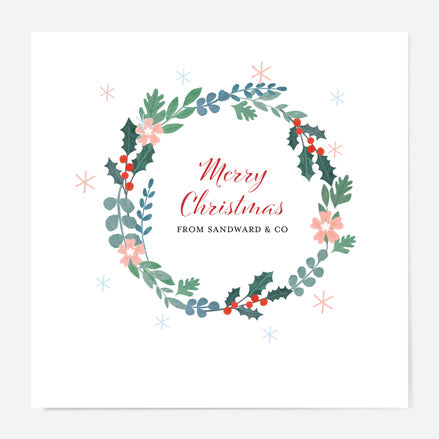 Business Christmas Cards - Winter Wonderland - Holly Wreath
