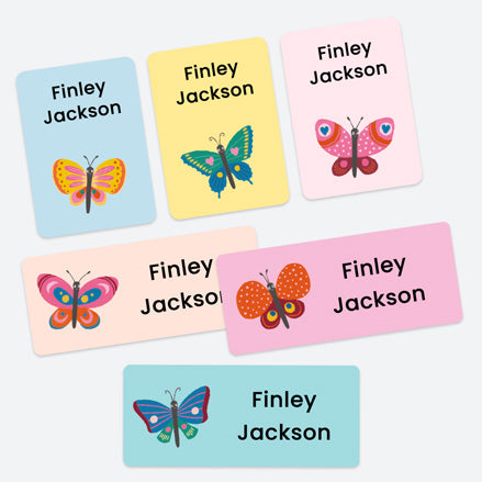 Mixed Pack Personalised Stick On Waterproof Name Labels - Butterflies - Pack of 43