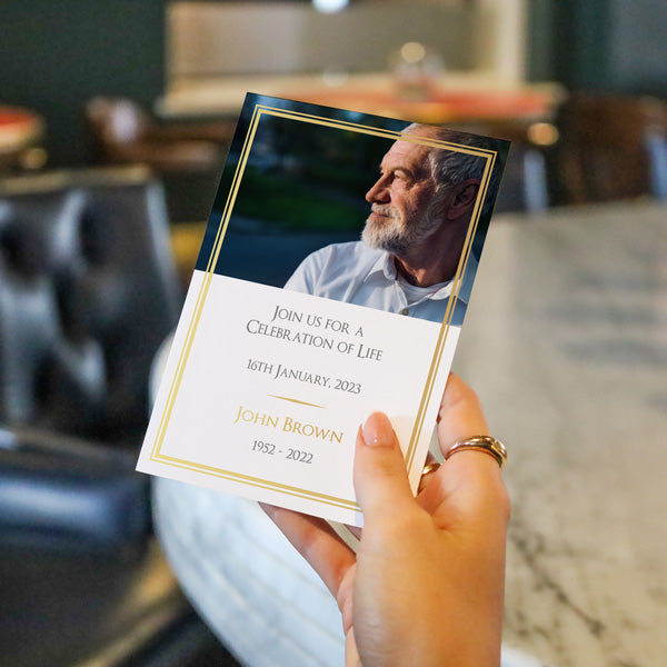 Foil Funeral Celebration of Life Invitations - Classic Gold Frame