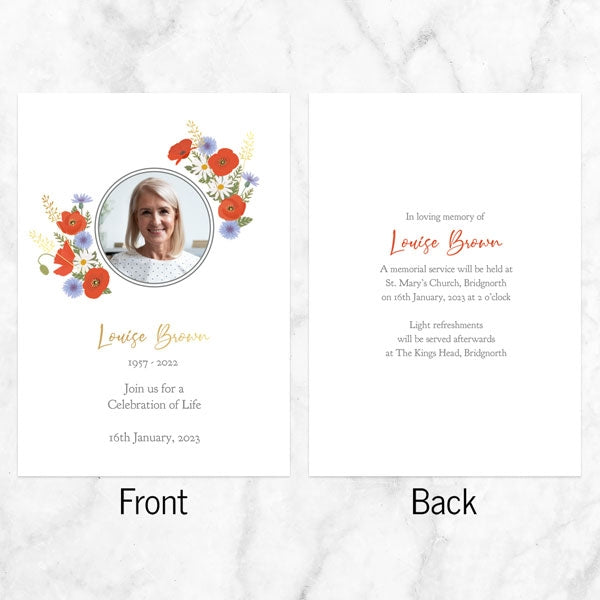 Foil Funeral Celebration of Life Invitations - Poppies & Daisies
