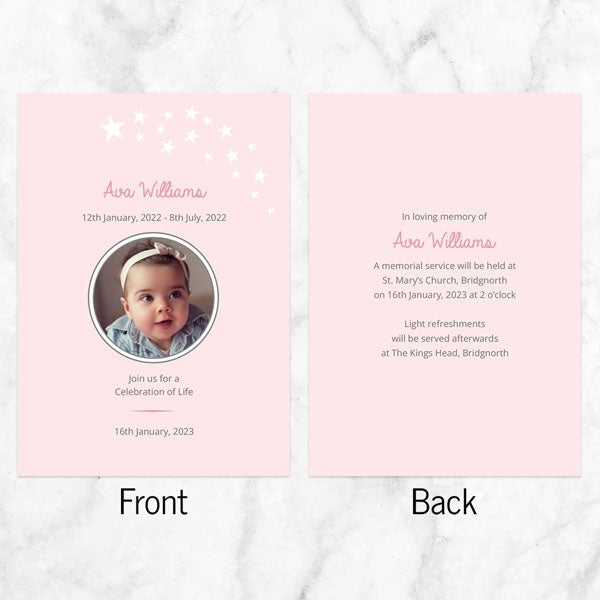 Funeral Celebration of Life Invitations - Shooting Star Pink