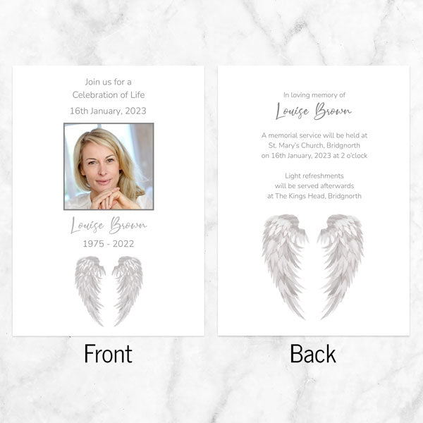 Foil Funeral Celebration of Life Invitations - Silver Angel Wings