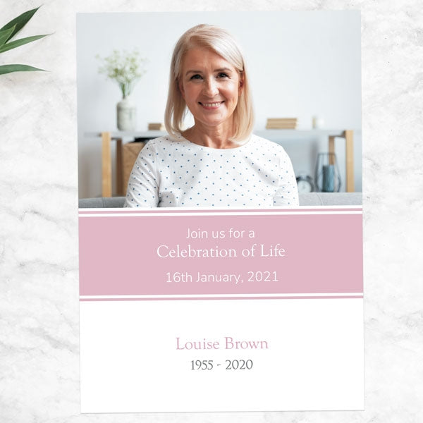 Funeral Celebration of Life Invitations - Pink Photograph Memories