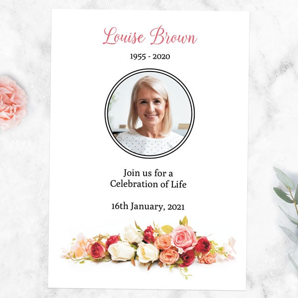 Funeral Celebration of Life Invitations - Traditional Roses Photo