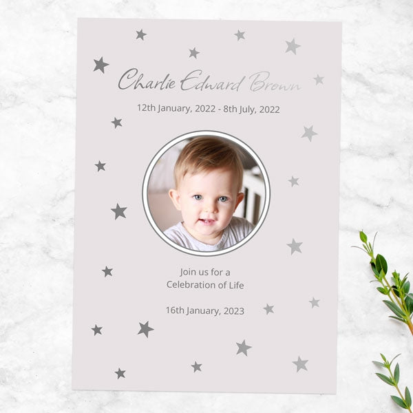 Foil Funeral Celebration of Life Invitations - Twinkling Stars Photo
