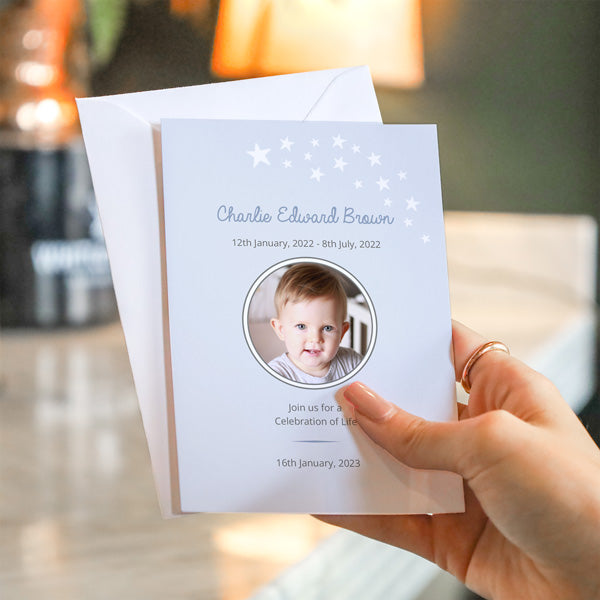 Funeral Celebration of Life Invitations - Shooting Star Blue