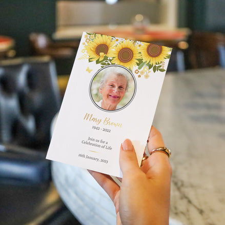 Foil Funeral Celebration of Life Invitations - Sunflowers