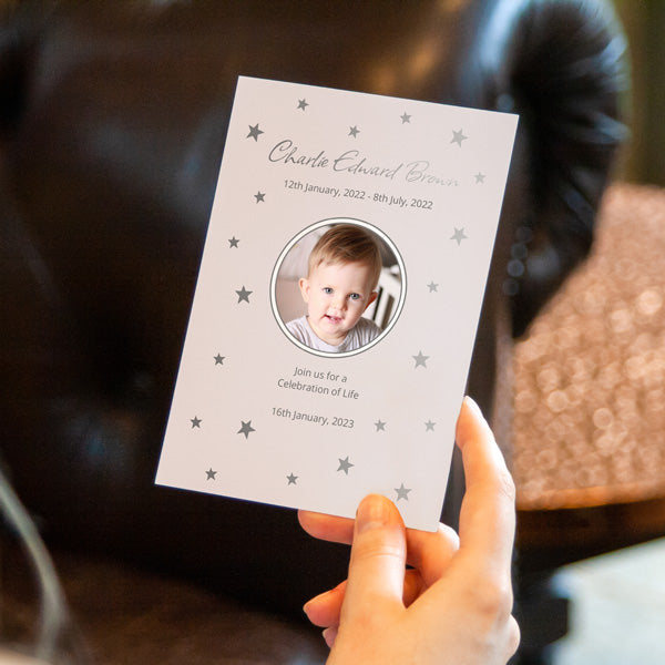 Foil Funeral Celebration of Life Invitations - Twinkling Stars Photo