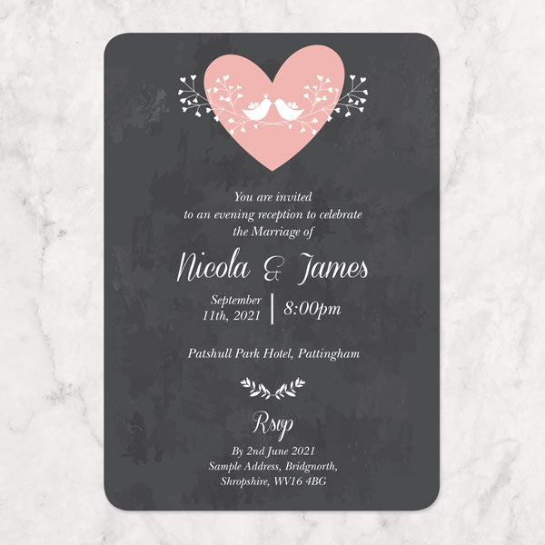 Chalkboard Botanical Love Birds - Boutique Evening Invitation