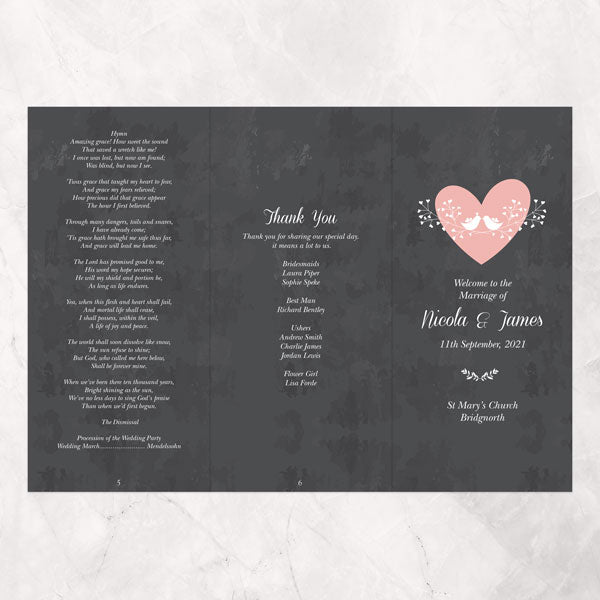 Chalkboard Botanical Love Birds Order Of Service Concertina